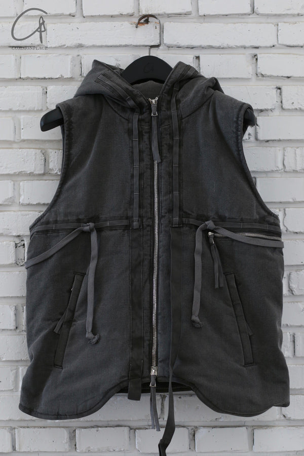 Boris Bidjan Saberi 24 Autumn/Winter Hooded Zipper Vest Collection Germany PADDED VEST1-F1944-DARK GREY
